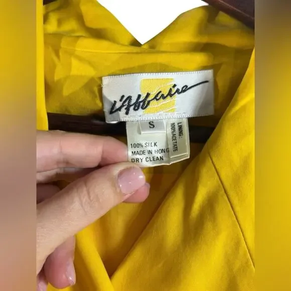 Vintage 80s Yellow Silk Moto Jacket Bold Shoulders Structured Hong Kong Made - Picture 10 of 15